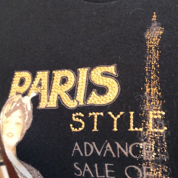 Black Paris bling t-shirt Sz XLg. Copper Eiffel Tower & silver rhinestones - Picture 3 of 10